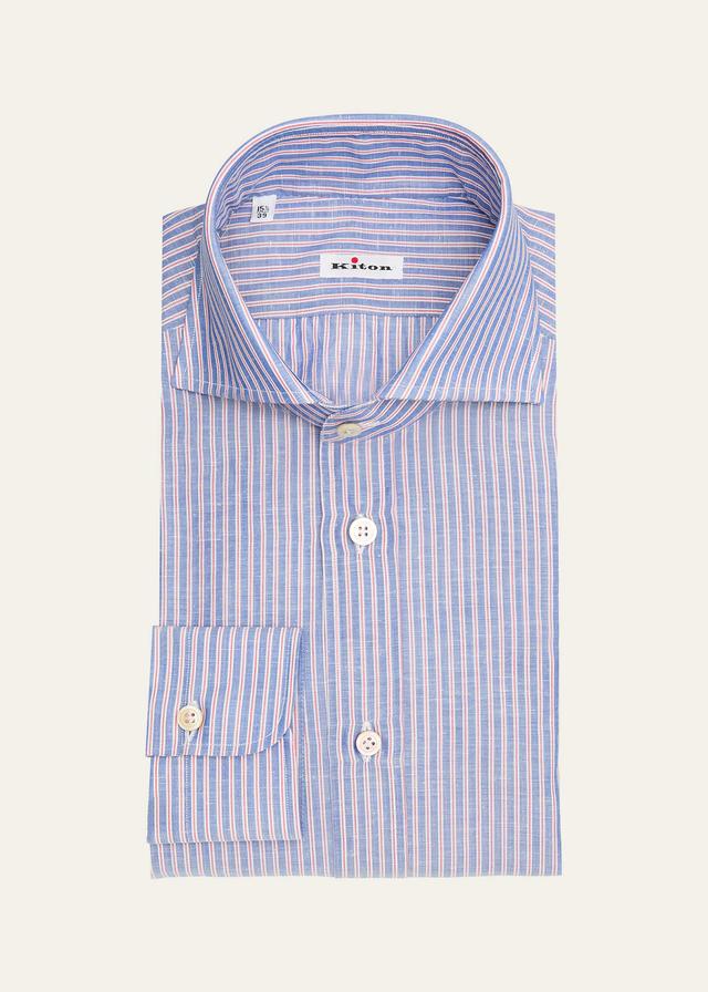 Mens Cotton-Linen Stripe Dress Shirt Product Image