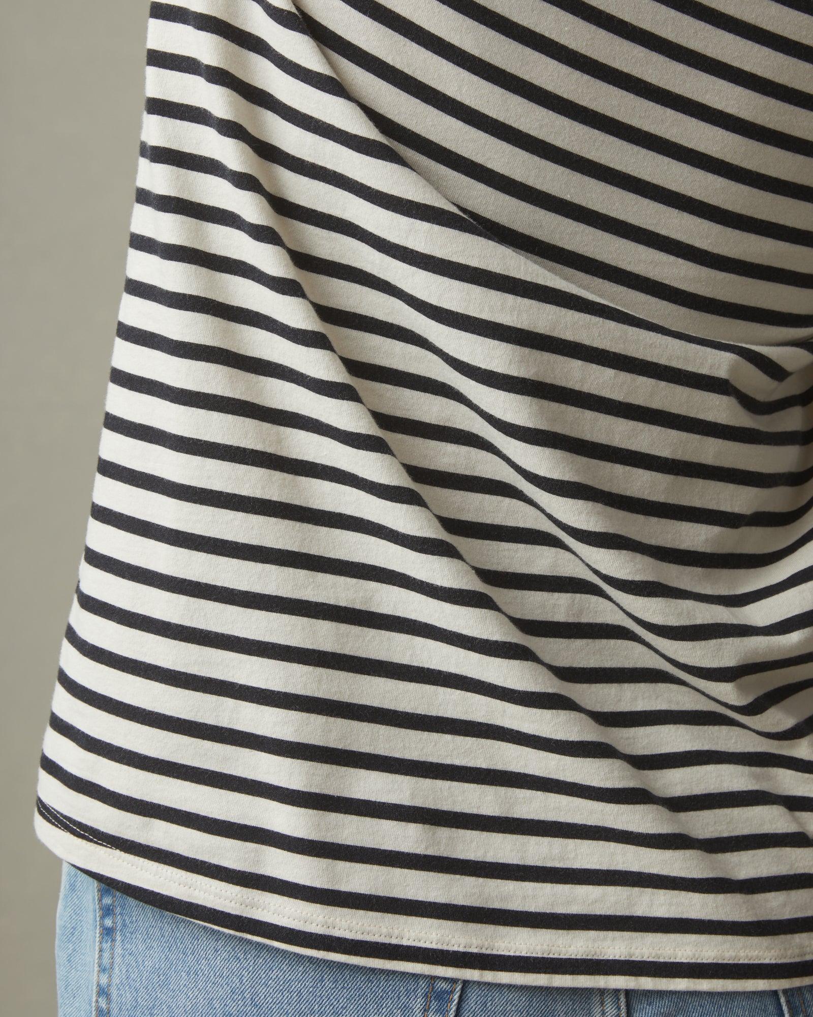 Striped Classic Cotton Crew - Turtledove/Dark Navy Female Product Image