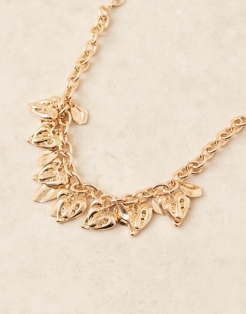 ASOS DESIGN necklace with charm heart detail in gold tone Product Image