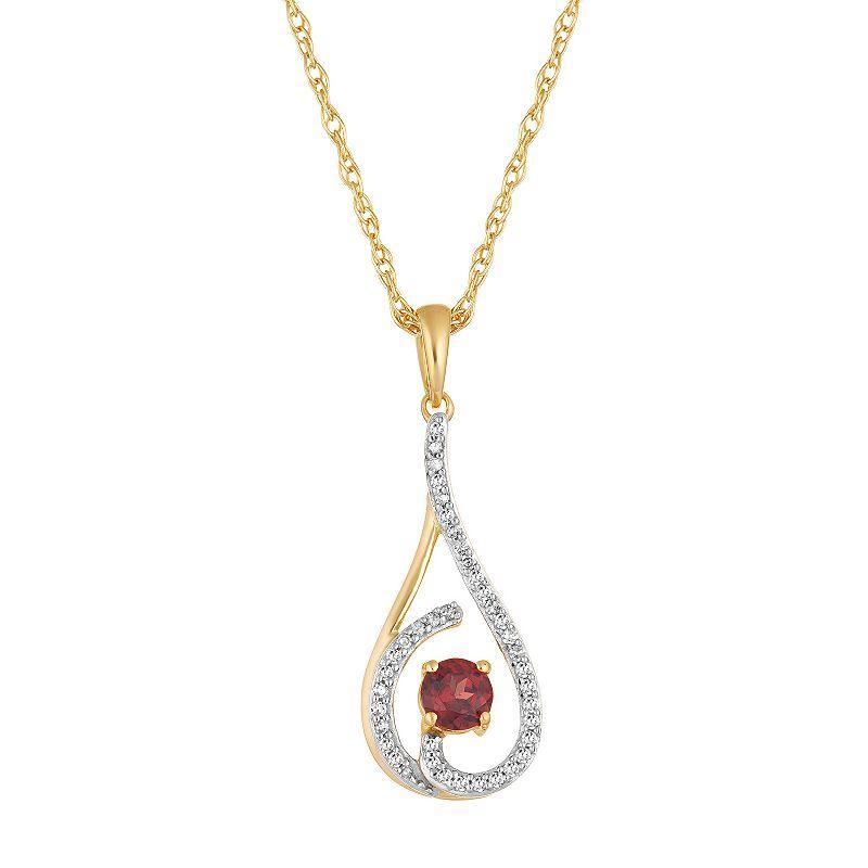 10k Gold Garnet & 1/8 Carat T.W. Diamond Drop Pendant Necklace, Womens Product Image