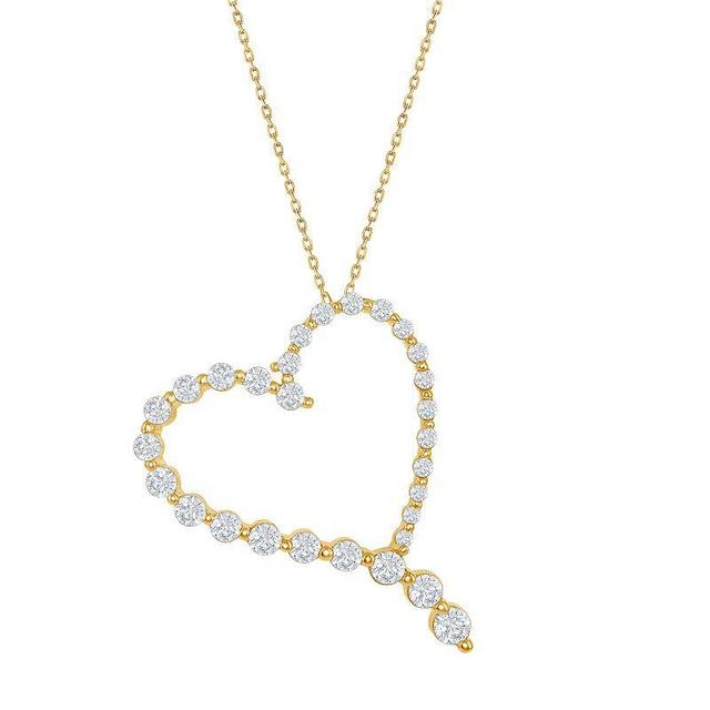 Sterling Silver & Cubic Zirconia Heart Pendant Necklace, Womens Gold Tone Product Image