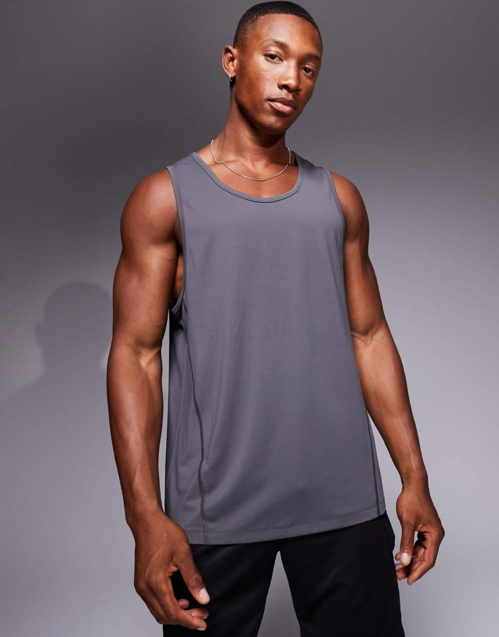 ASOS 4505 Icon quick dry training tank top with racer back in charcoal Product Image