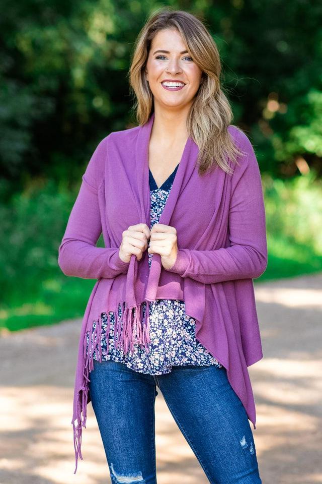 Mauve Fringe Trim Cardigan Product Image