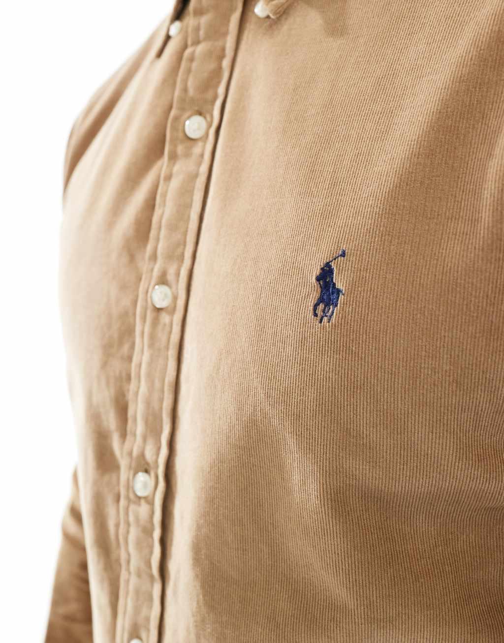 Polo Ralph Lauren icon logo slim fit corduroy shirt in tan Product Image