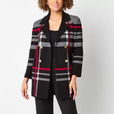 Black Label by Evan-Picone Plaid Womens Long Sleeve Open Front Cardigan Product Image