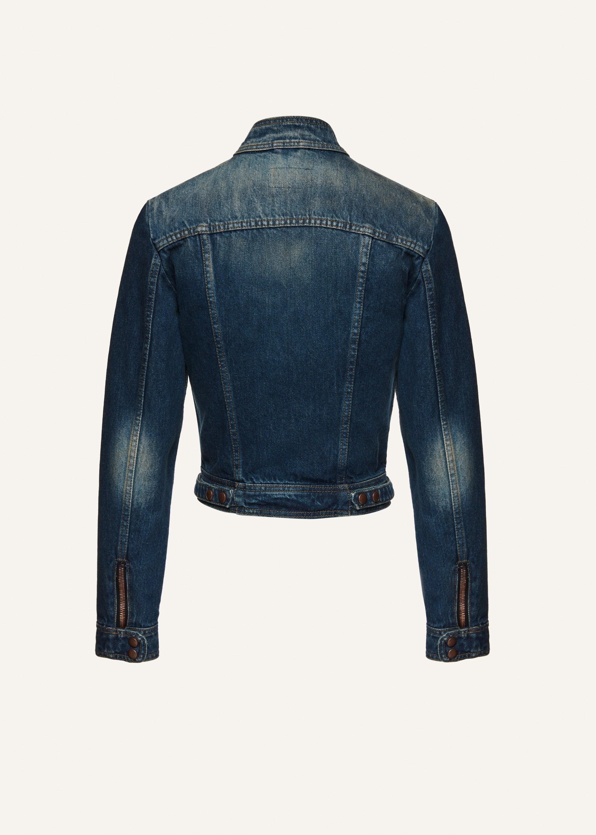 Zip up fitted denim jacket in vintage blue Product Image