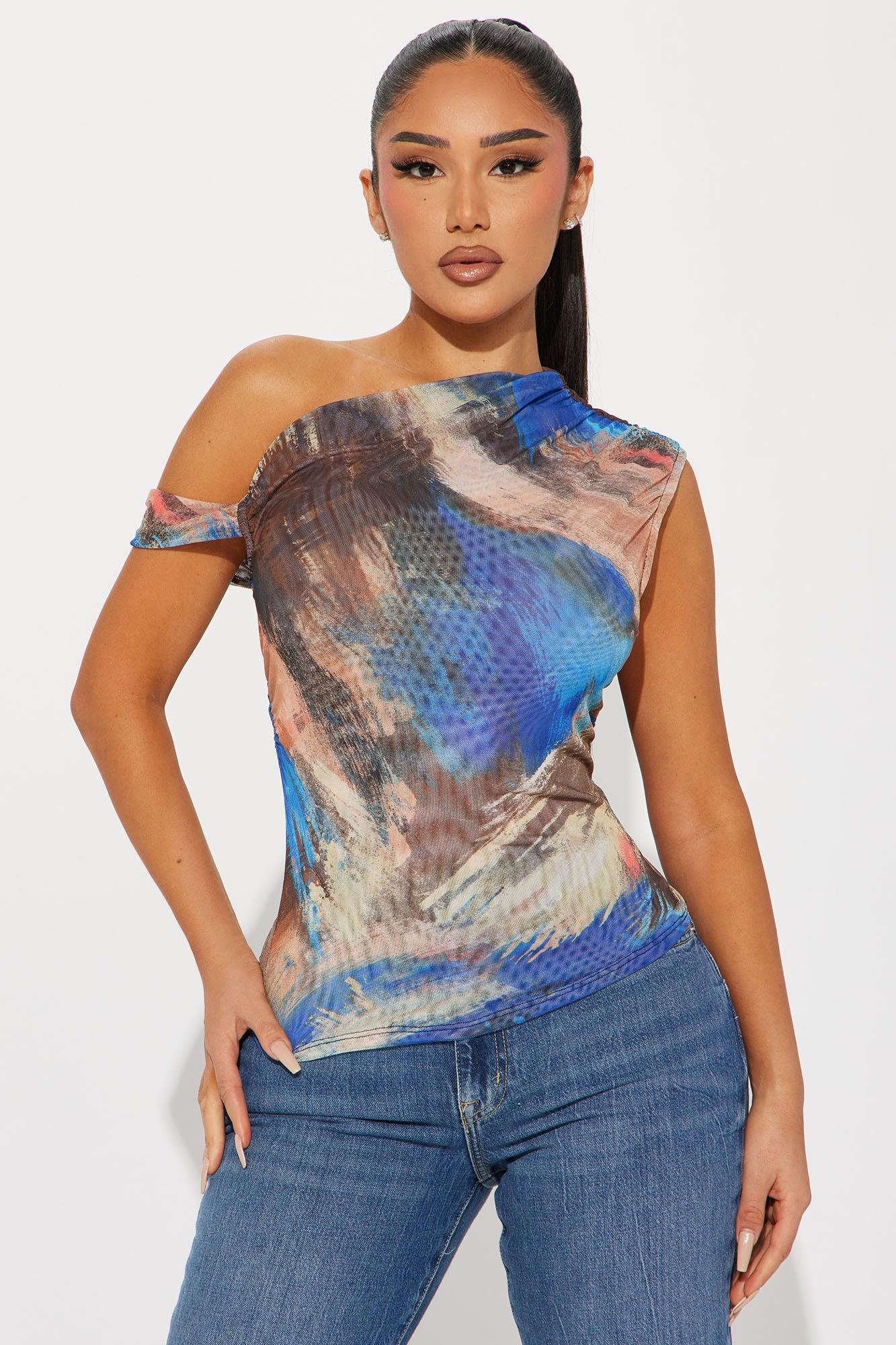 Aria One Shoulder Top - Navy/combo Product Image