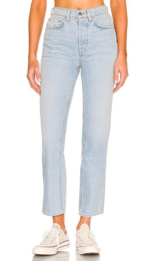 GRLFRND Cassidy Mid Rise Straight in Blue. - size 32 (also in 30, 31) Product Image