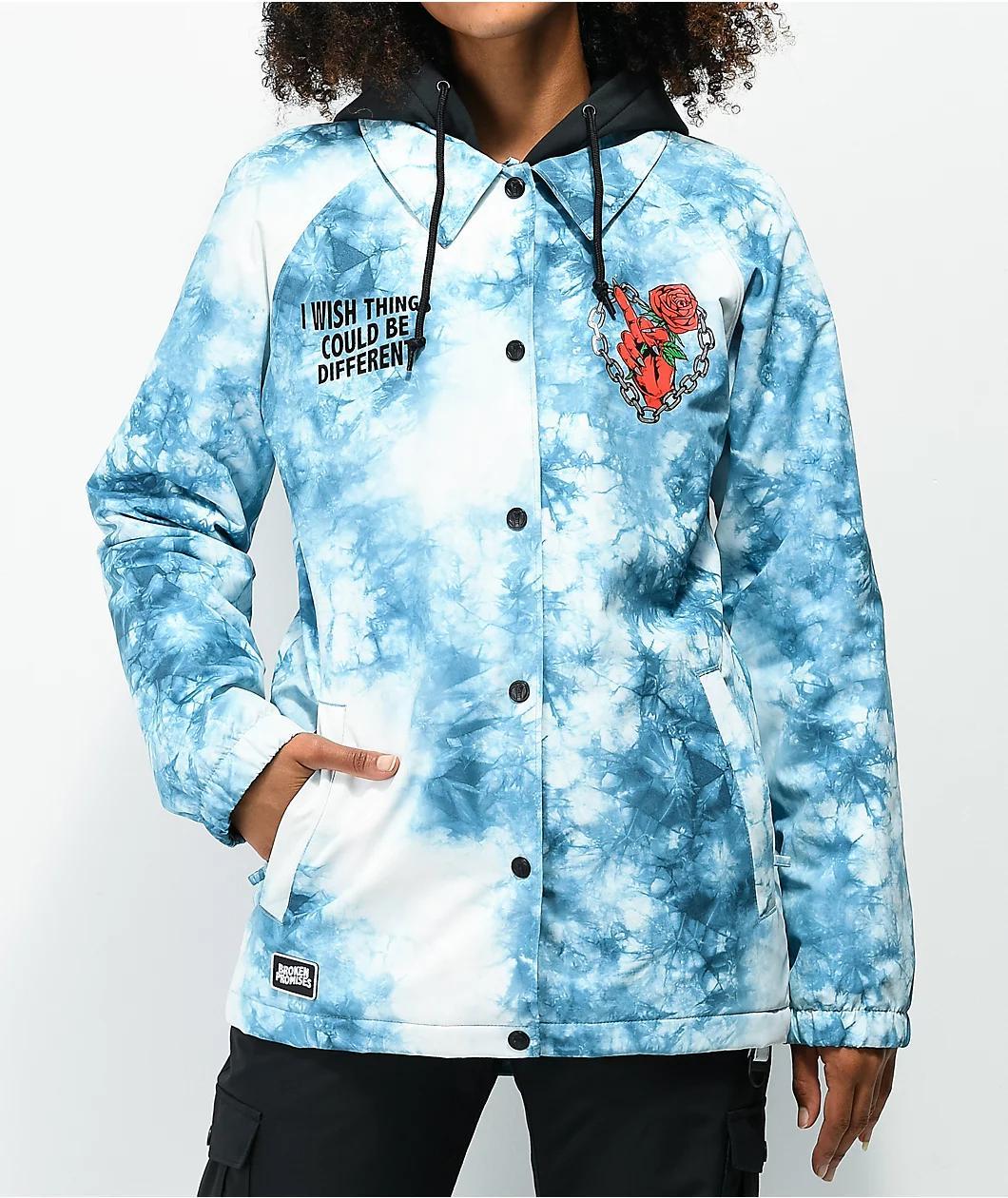 Broken Promises Could Be Different White & Teal Tie Dye Snowboard Jacket Product Image