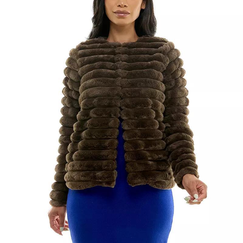 Womens Nina Leonard Faux-Fur Striped Bolero Brown Product Image