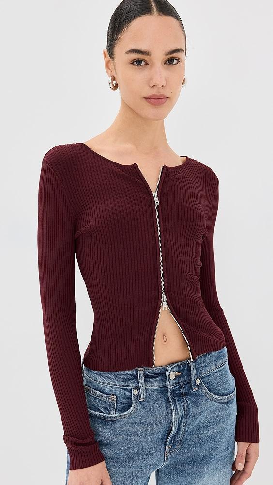 Good American Virgo Rib Zip Front Sweater | Shopbop Product Image