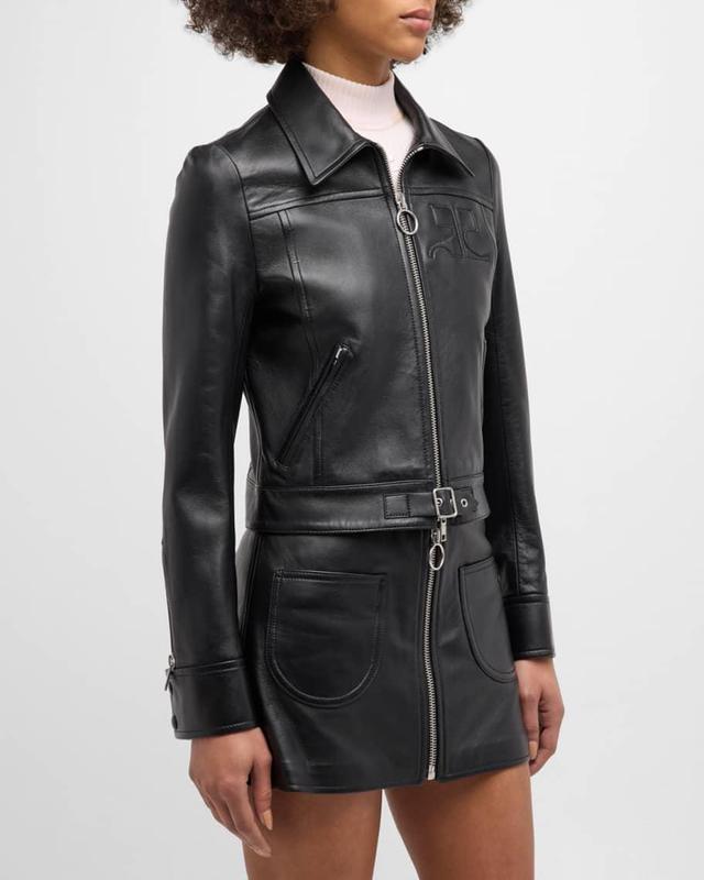 Buckle Leather Biker Jacket Product Image