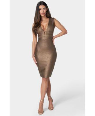 Women's Foiled Bandage Plunge Neck Midi Dress Product Image