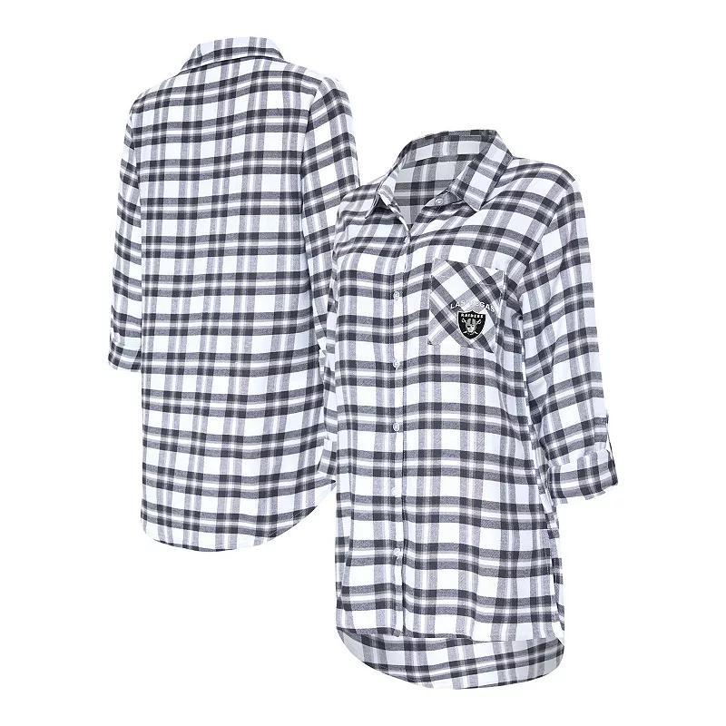 Womens Concepts Sport Las Vegas Raiders Sienna Plaid Full-Button Long Sleeve Nightshirt Grey Product Image