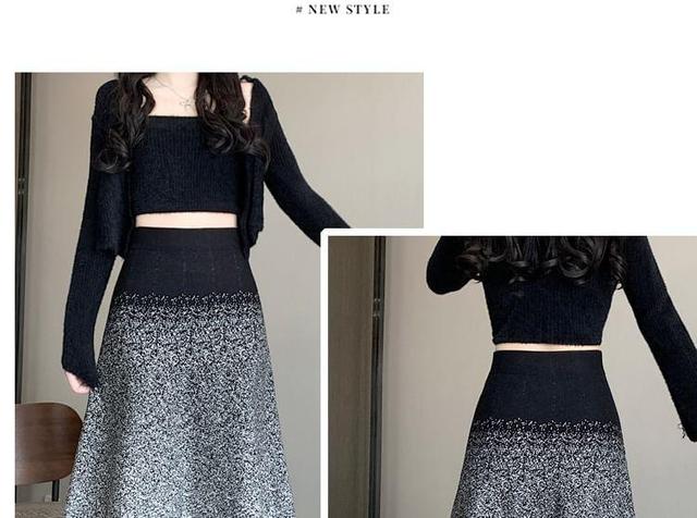 Elastic Waist Gradient Midi A-Line Knit Skirt Product Image