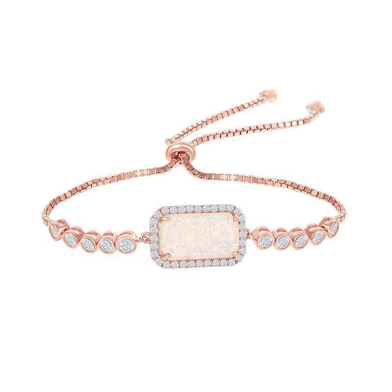 Sterling Silver White Opal Cubic Zirconia Border Bracelet, Womens Pink Product Image