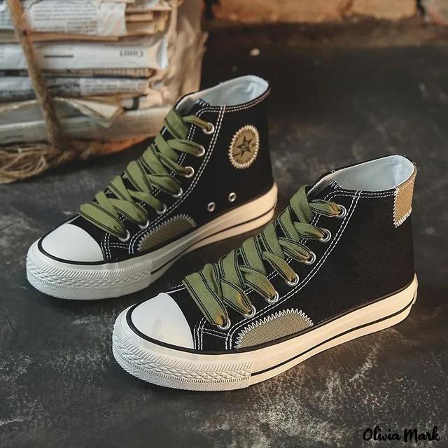 Olivia Mark – High-Top Canvas Shoes with Lace-up Beggar Cloth Shoes Fashion Shoes Product Image