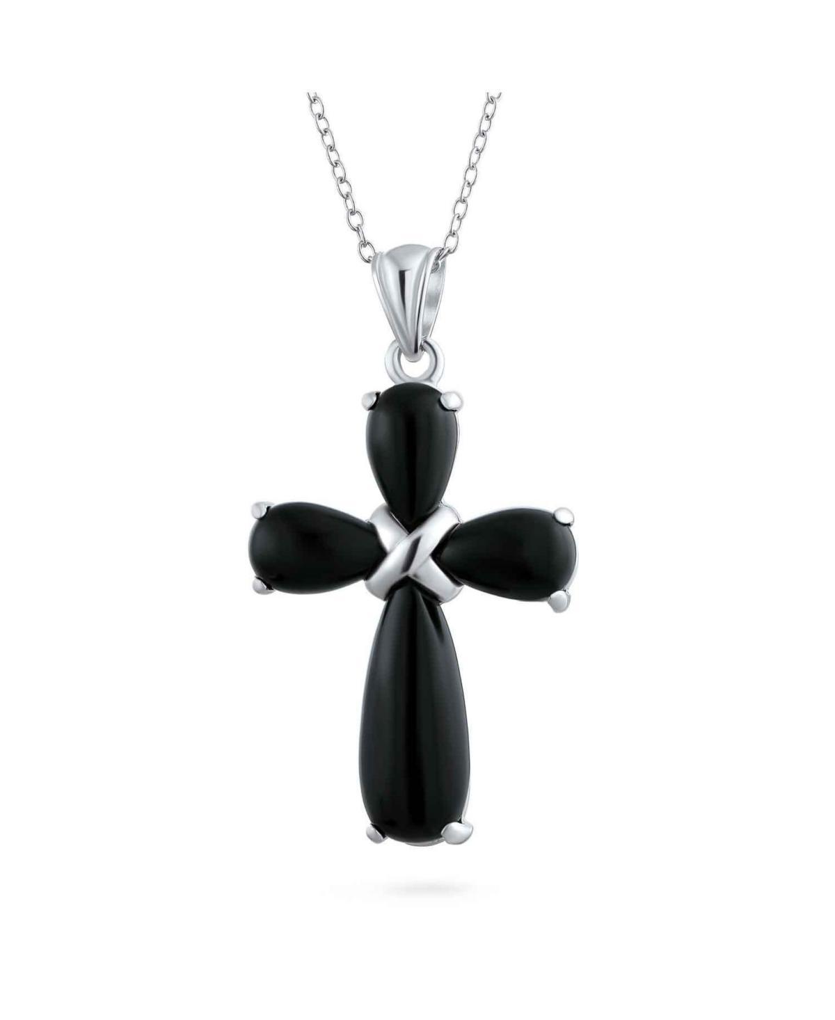 Bling Jewelry Timeless Fashion Cabochons Natural Black Onyx Cross Pendant Necklace For Women .925 Sterling Silver With Chain Product Image