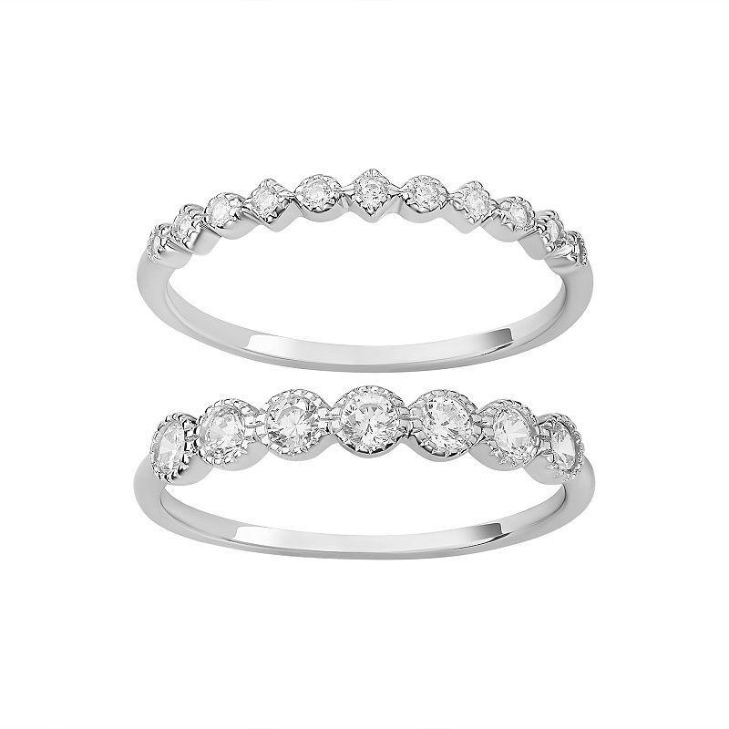 PRIMROSE Two Tone Stackable Cubic Zirconia Band Ring Duo Set, Womens Sterling Silver Product Image