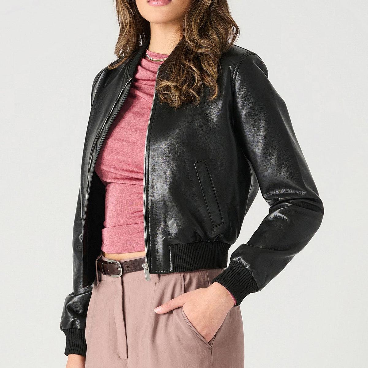 Faux Leather Bomber Jacket product image