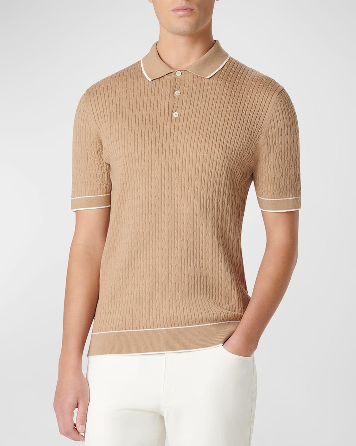 Bugatchi Tipped Rib Cable Stitch Polo Sweater Product Image