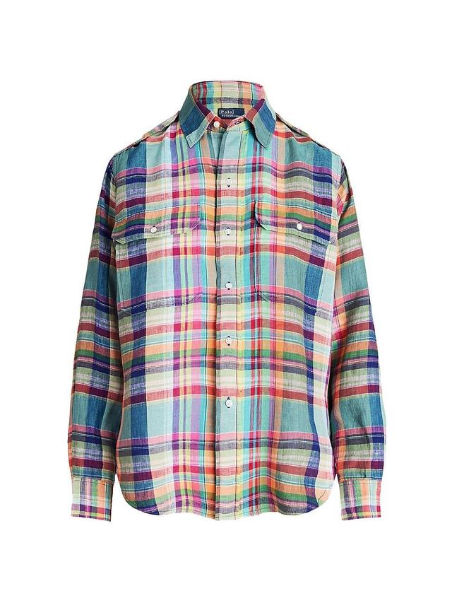 Womens Plaid Linen Shirt Product Image