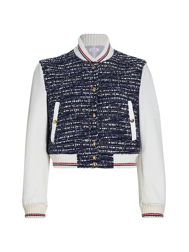 Womens Tweed Cropped Varsity Jacket Product Image