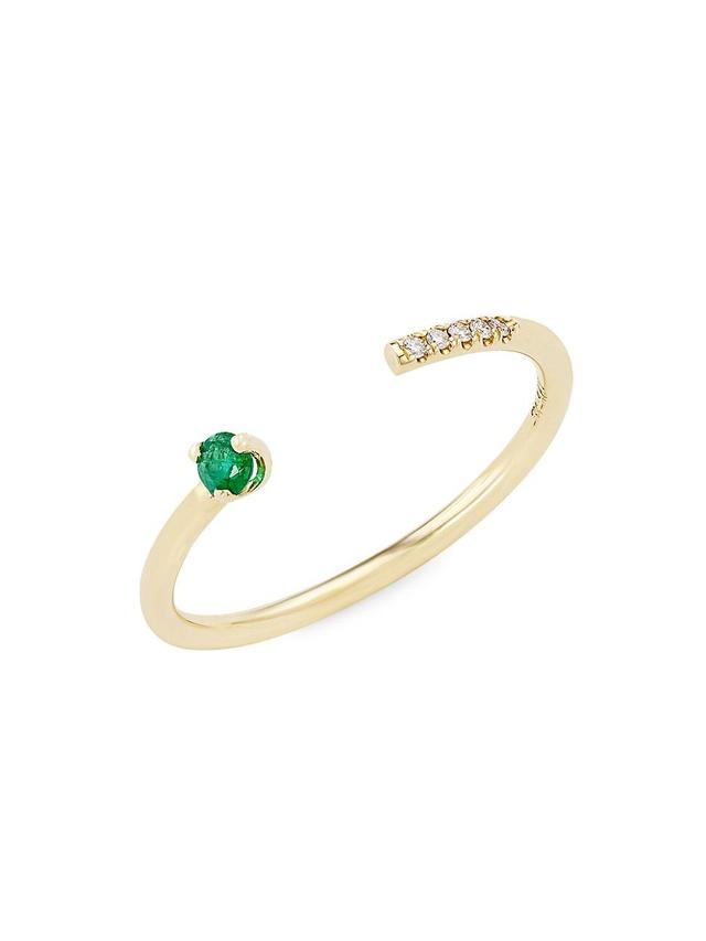 Womens 14K Yellow Gold, Emerald, & 0.03 TCW Diamond Cuff Ring Product Image