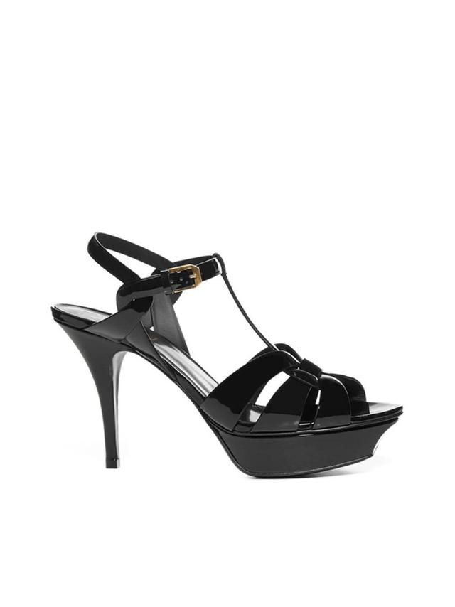 SAINT LAURENT Black Patent Leather Tribute Sandals With Plateau Product Image