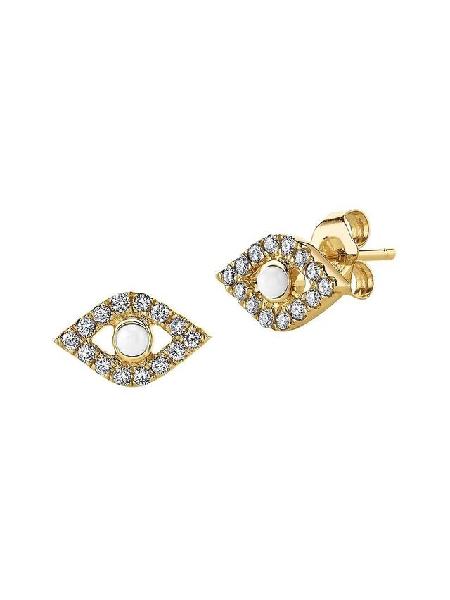 Womens 14K Yellow Gold, Diamond & Pearl Evil Eye Stud Single Earring Product Image