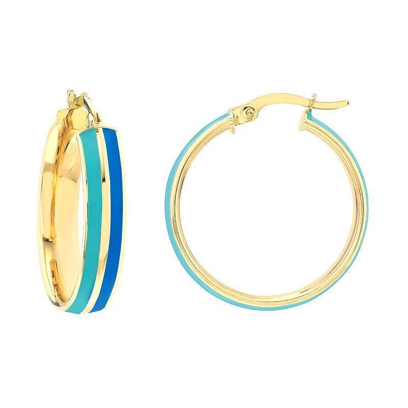 Color Romance 20 mm Enamel Striped Hoop Earrings, Womens, Black White Product Image