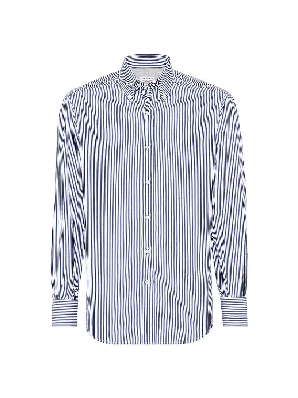 Mens Striped Basic Fit Shirt with Button Down Collar Product Image