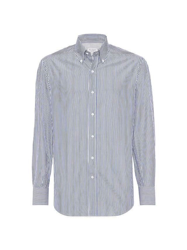 Mens Striped Basic Fit Shirt with Button Down Collar Product Image