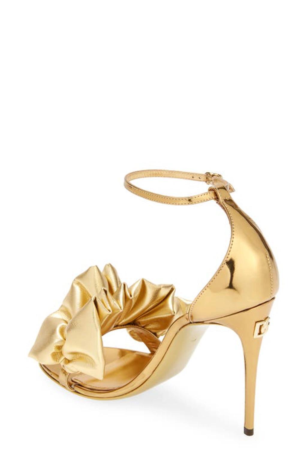 DOLCE & GABBANA 105mm Metallic Ruffle Ankle-strap Sandals In Neutrals Product Image