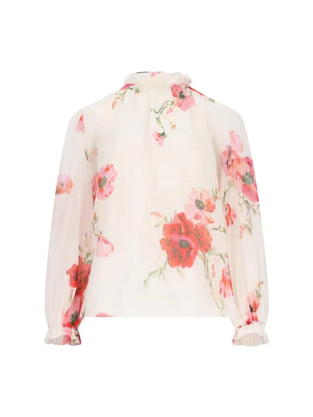 ZIMMERMANN Lightburst Ruffled Floral-print Cotton And Silk-blend Voile Blouse In Cream,red Floral Product Image