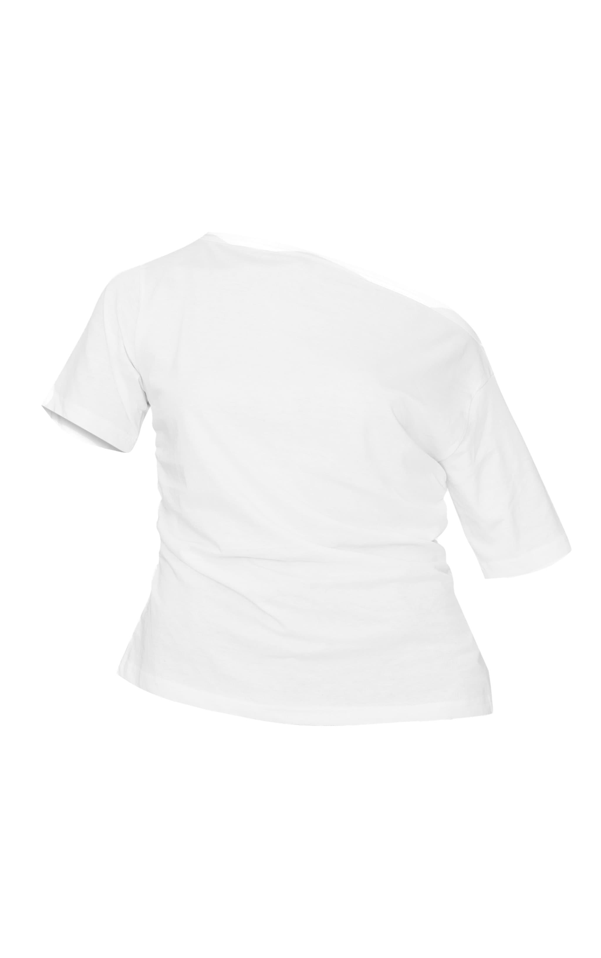 White Asymmetric Ruched Side Detail T Shirt Product Image