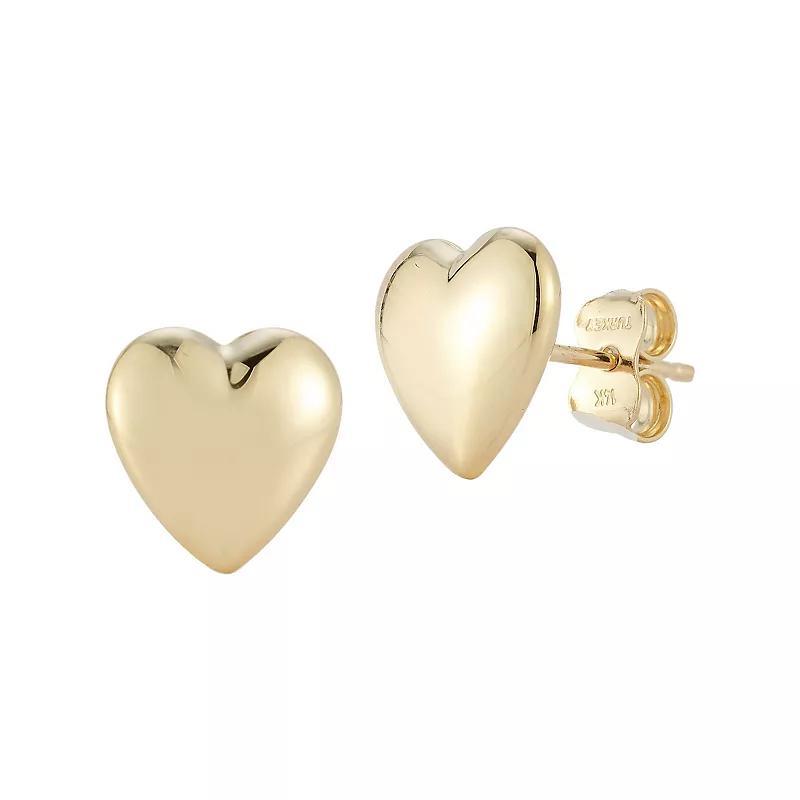 LUMINOR GOLD 14k Gold Small Puffed Heart Stud Earrings, Womens Product Image