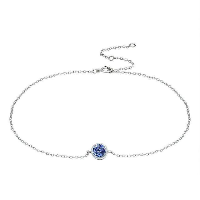 Aleure Precioso Sterling Silver Gemstone Bezel Set Station Anklet, Womens White Product Image