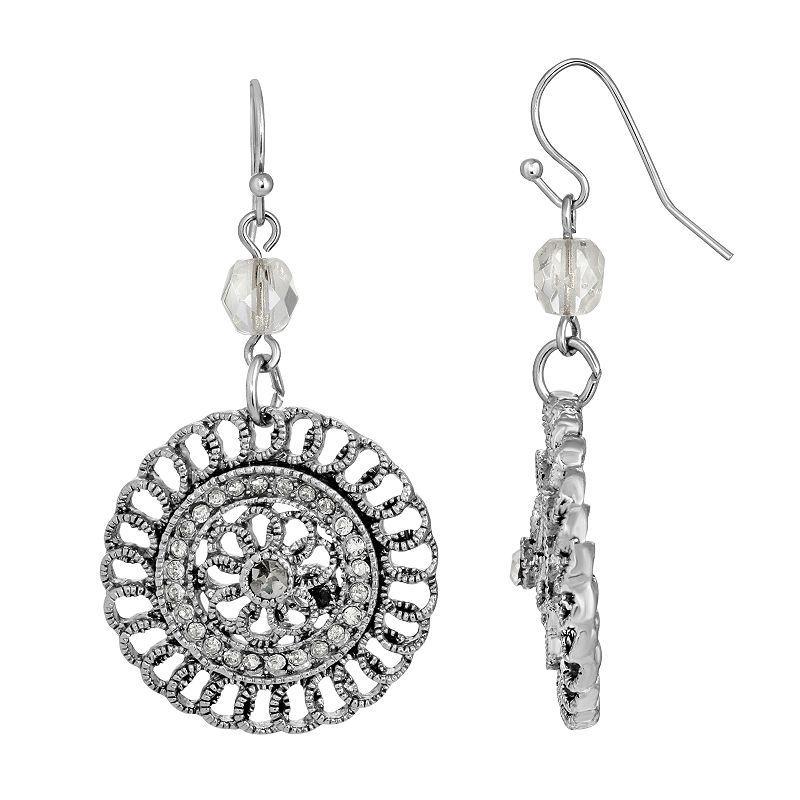 1928 Silver-Tone Crystal Round Drop Earrings, Womens, Multi Product Image