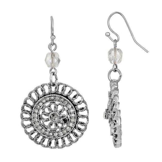 2028 Silver-Tone Crystal Round Drop Earrings Product Image