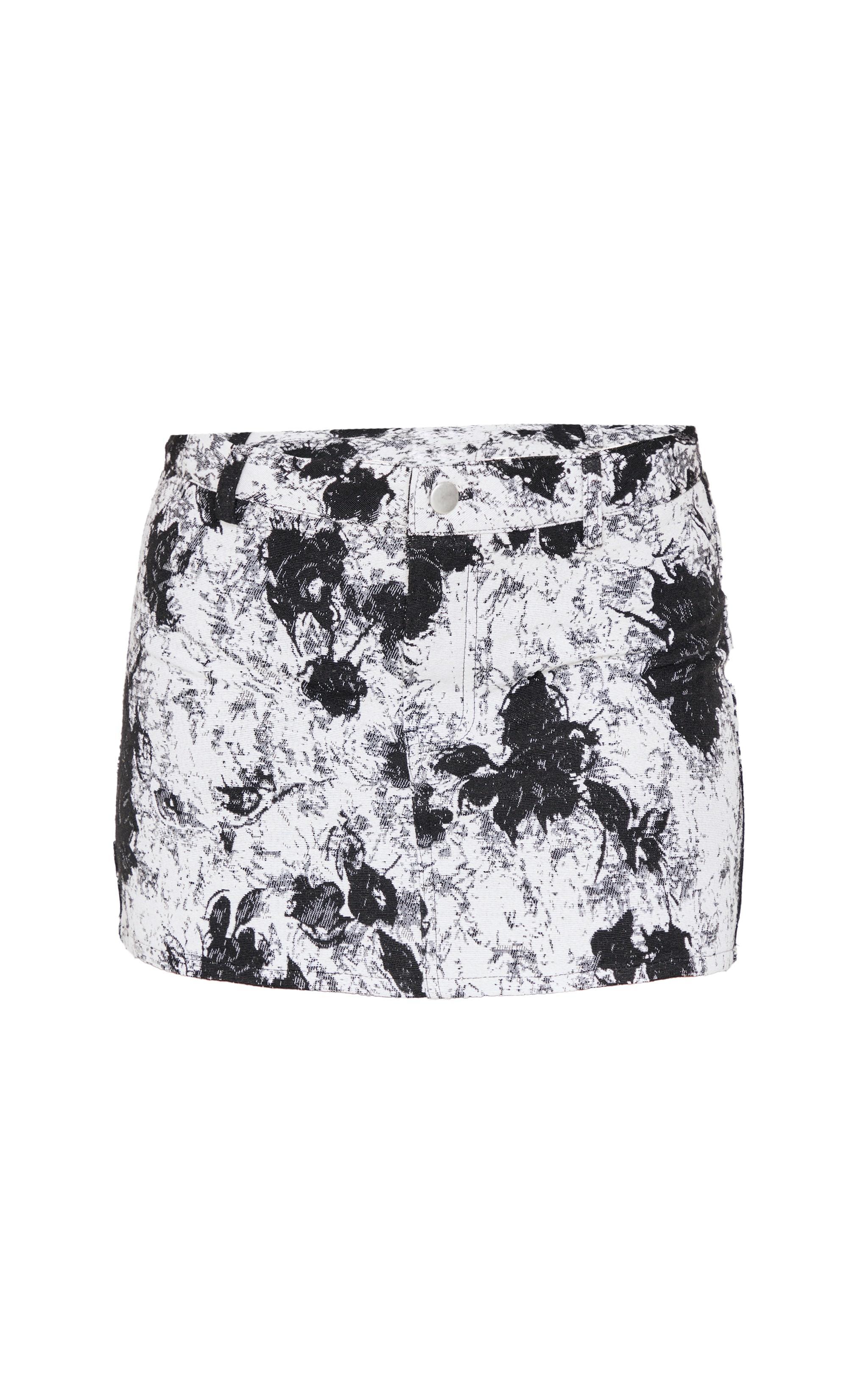 Black Floral Print Jacquard Mid Rise Mini Skirt Product Image