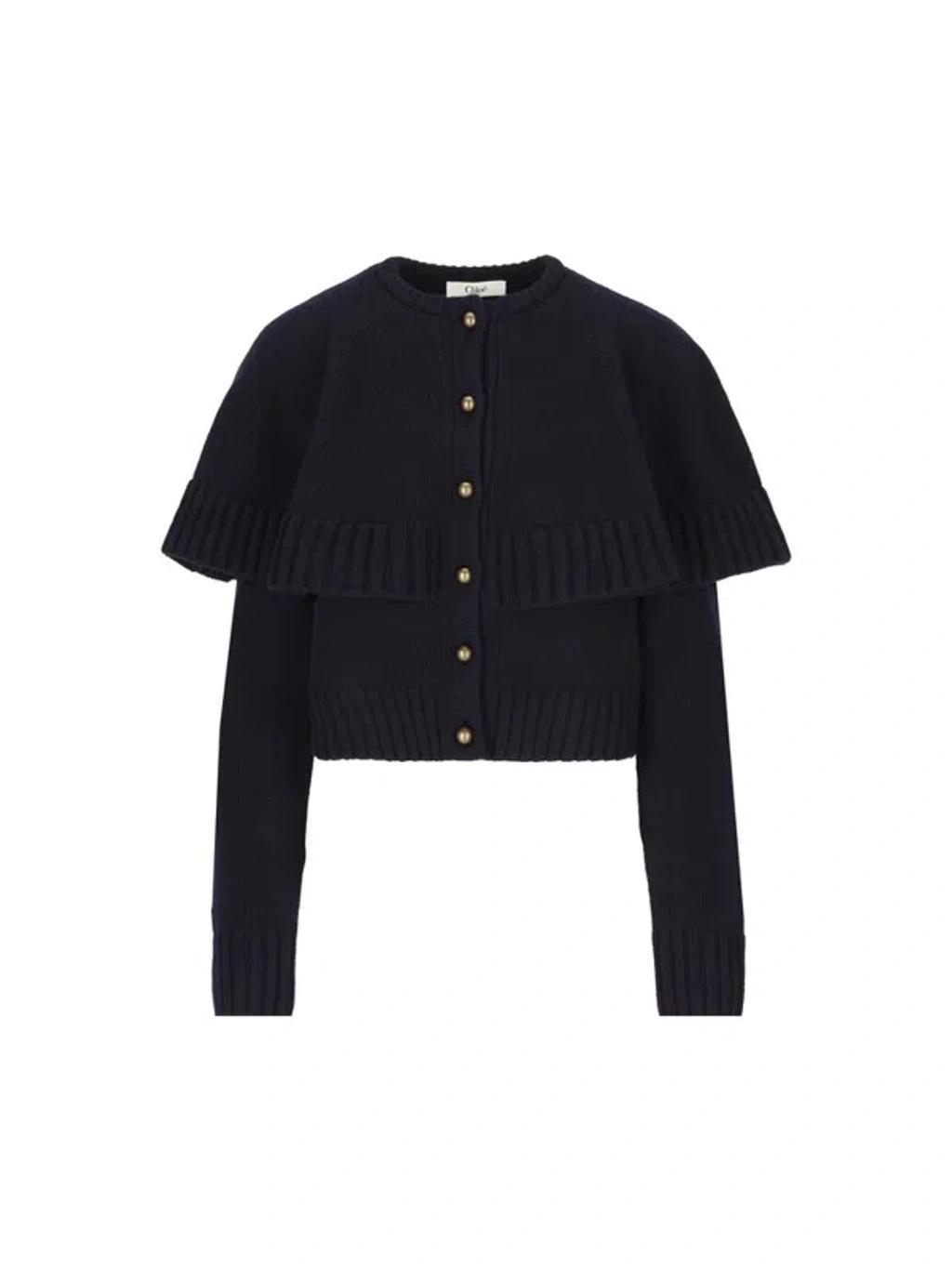 Caped Wool And Cashmere Cardigan In Navy Product Image