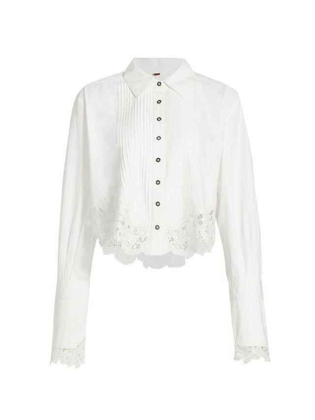 Womens Hooked On You Lace-Trimmed Cotton Shirt Product Image