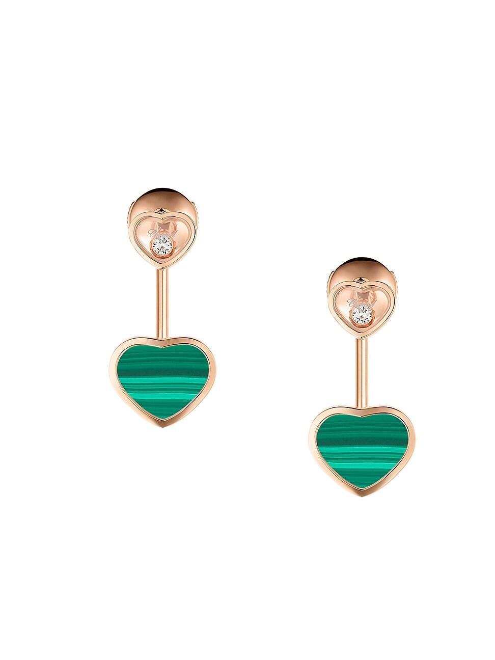 Womens Happy Hearts 18K Rose Gold, Malachite & Diamond Ear Jackets Product Image