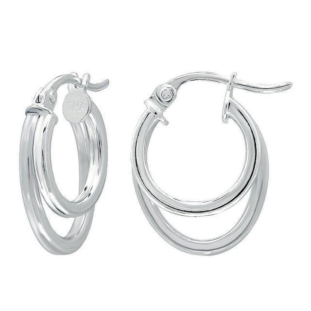 Aleure Precioso Sterling Silver Double Oval Hoop Earrings, Womens, Silver Tone Product Image