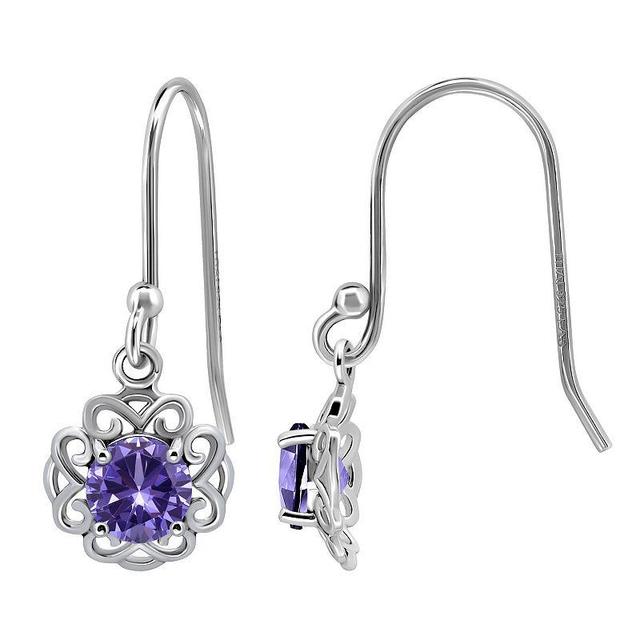 Aleure Precioso Sterling Silver Gemstone Scalloped Drop Earrings, Womens, Silver Tone Purple Product Image