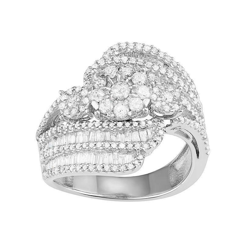 Jewelexcess 10k White Gold 1 1/2 Carat T.W. Diamond Flower Swirl Ring, Womens Product Image