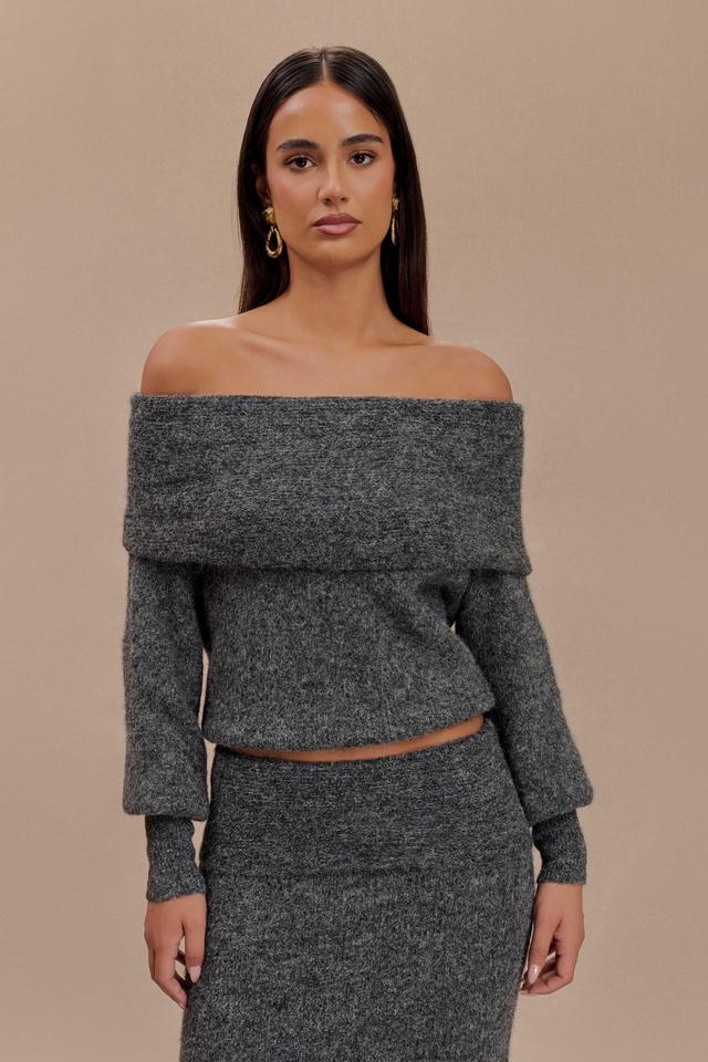 Charlotte Off Shoulder Knit Long Sleeve Top - Charcoal Marle Product Image