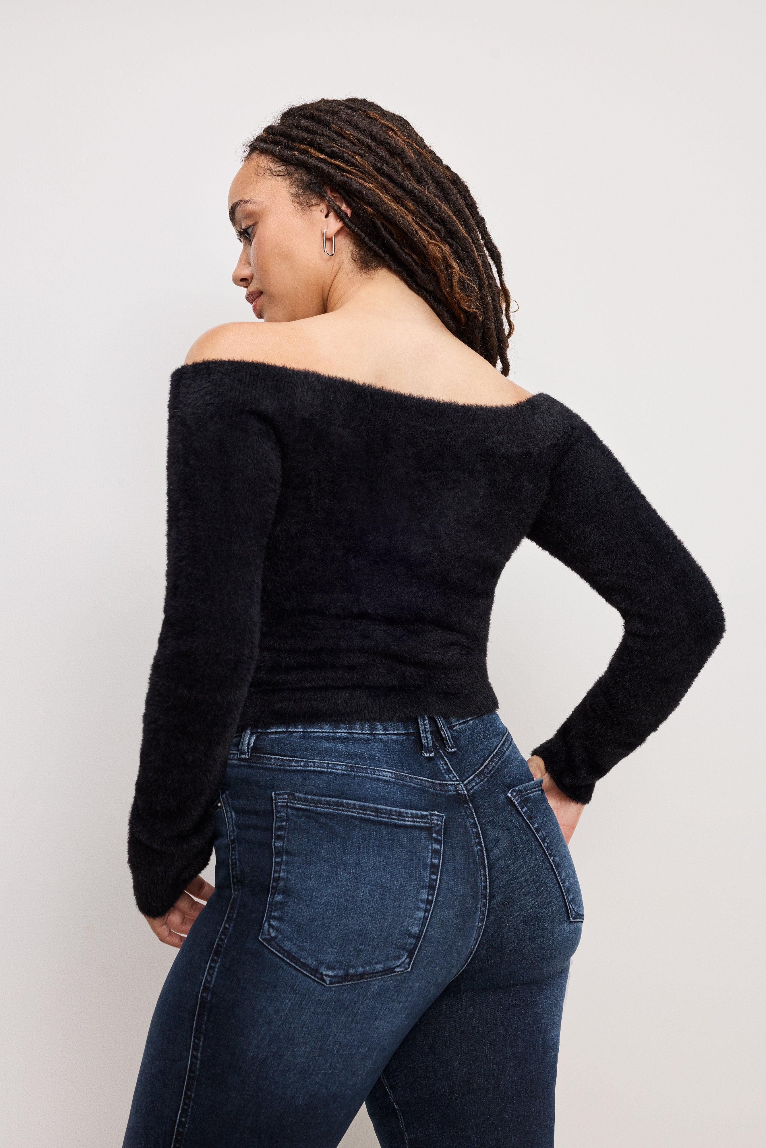 OFF SHOULDER PLUSH TOP | BLACK001 Product Image