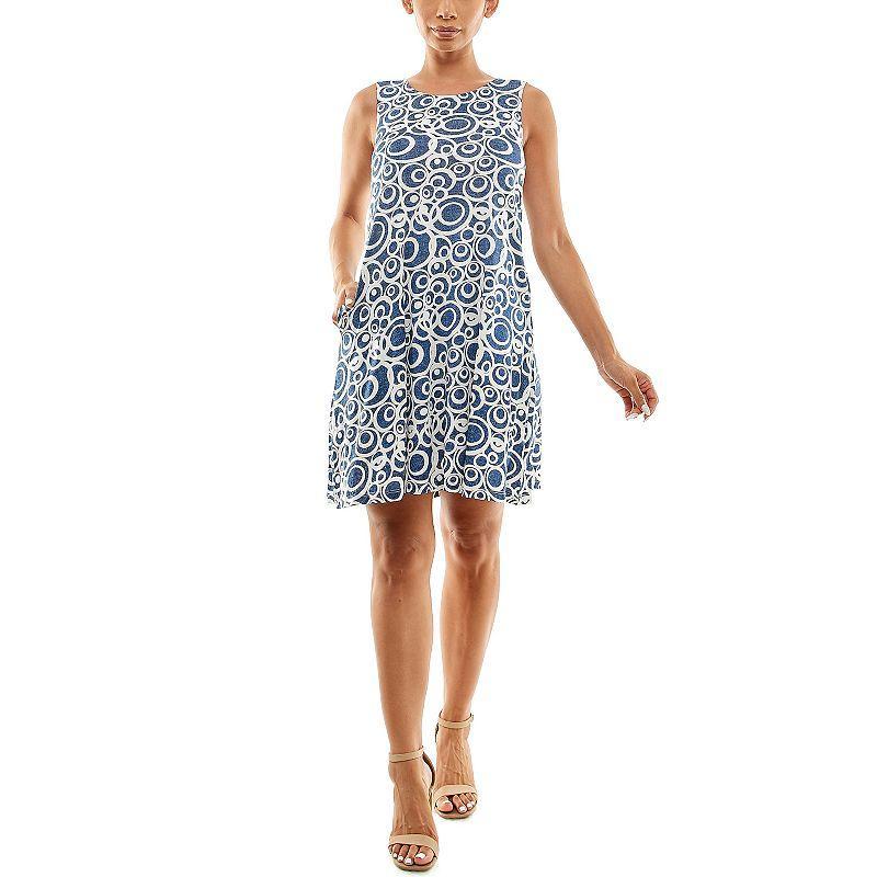 Womens Nina Leonard Sleeveless Trapeze Dress Blue White Product Image